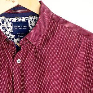 Denim & Flower x Ricky Singh | Maroon Polka Dot Short Sleeve Button-down Floral